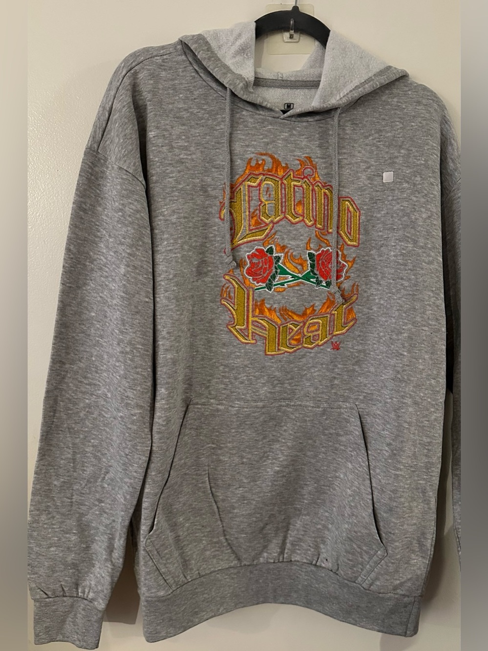 WWE Gray Pullover Hoodie with Flaming Rose Embroidery